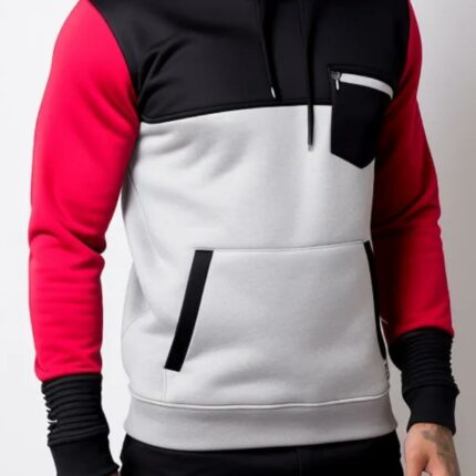 Hooded sweatshirt in grey, black and red