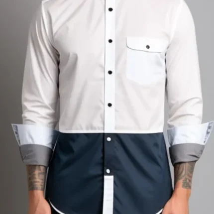 Contrast band collar shirt