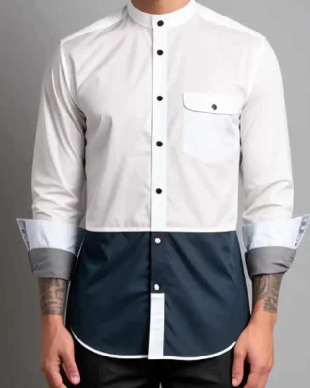 Contrast band collar shirt