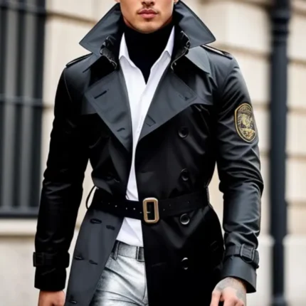 Men Striped Trench