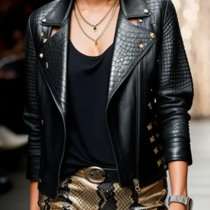 Mock Collar Leather Jacket