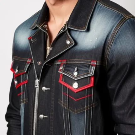 Denim jacket with red detail