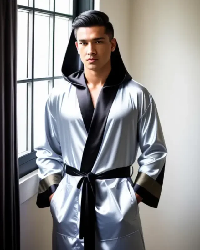 Hooded contrast robe