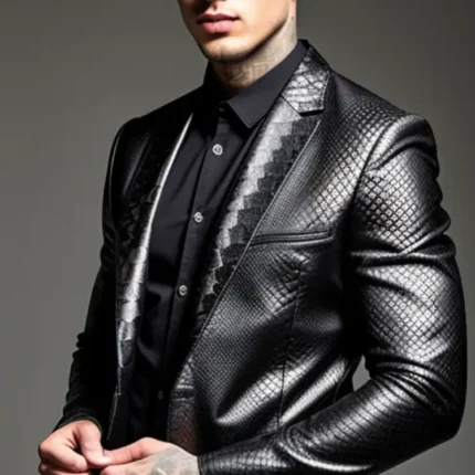 Crocodile leather charcoal jacket