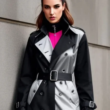 Trench coat in silver grey and black