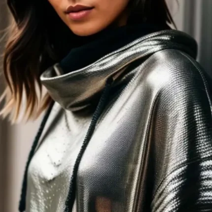 Hooded metallic sweatshirt