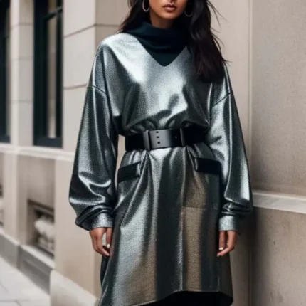 Metallic sweatshirt dress