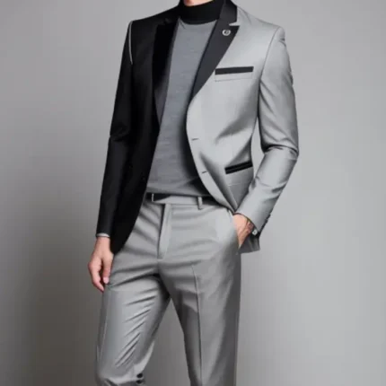 Tailored suit in silver grey and black