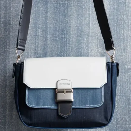 Denim panel shoulder bag