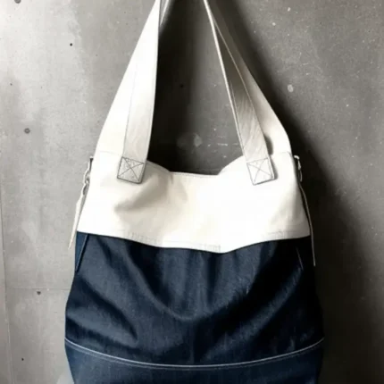 Contrast denim tote