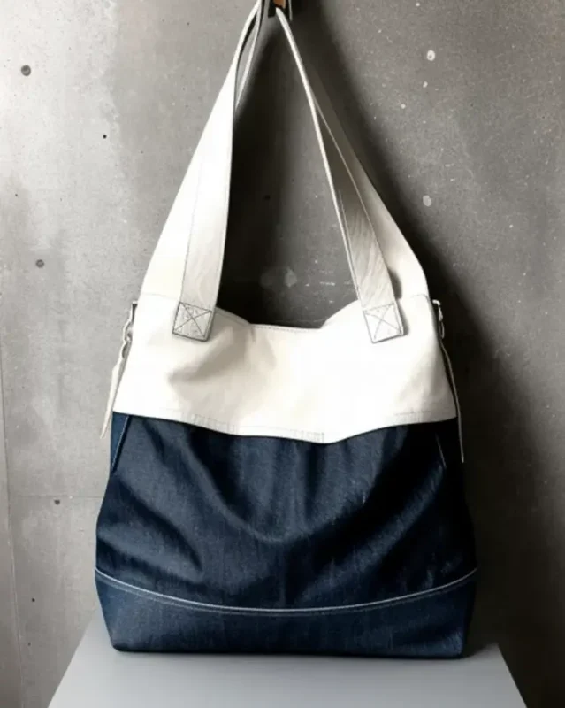 Contrast denim tote