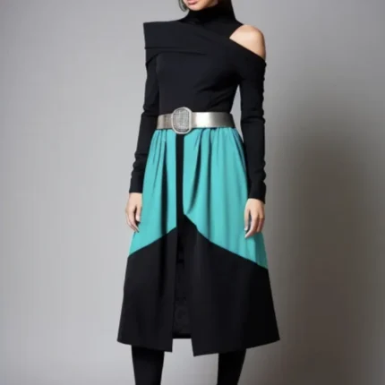 Colour block jersey skirt